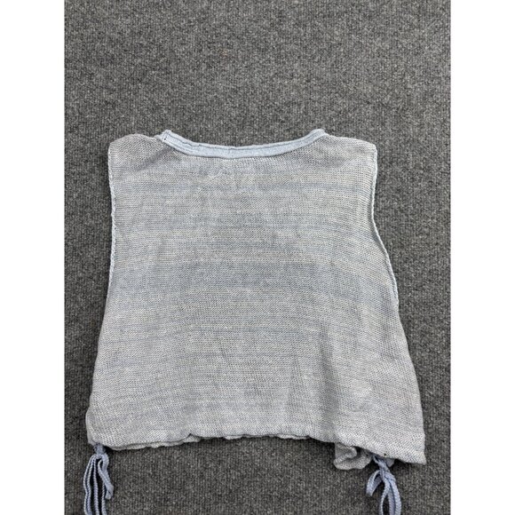 Free People Sweater Vest Womens XS Blue Embroidered Knit Lace Up Boho Cropped - Picture 6 of 6